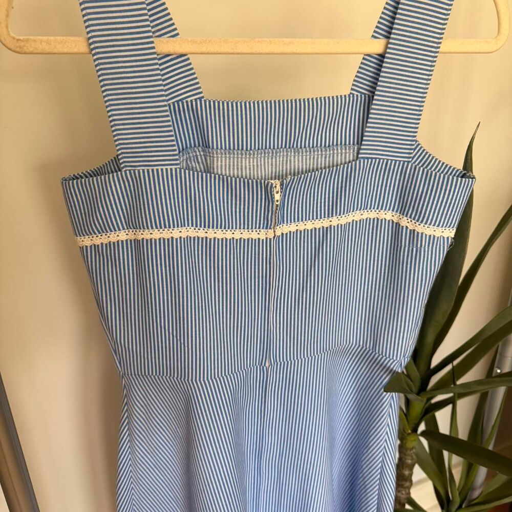 Vintage Blue & White Pinafore-Style Stripe Dress – Coastal Euro Summer Picnic - Picture 2 of 7